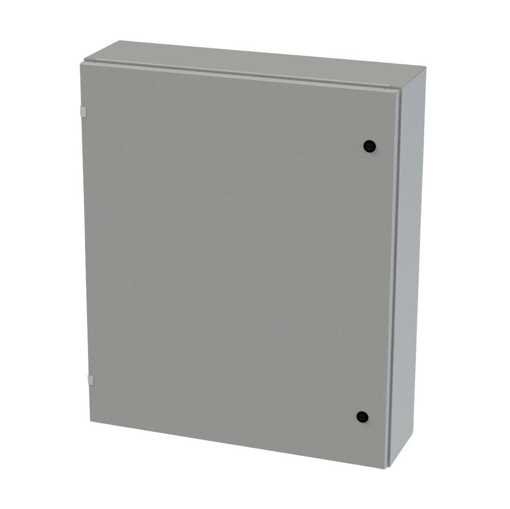 SCE-36EL3008LP - Saginaw Enviroline series enclosure, NEMA 3R/4/12/13, 36 x 30 x 8in (HxWxD), wall mount, carbon steel, ANSI 61 gray, powder coat finish, single-door, 1/4-turn semi-flush latch.