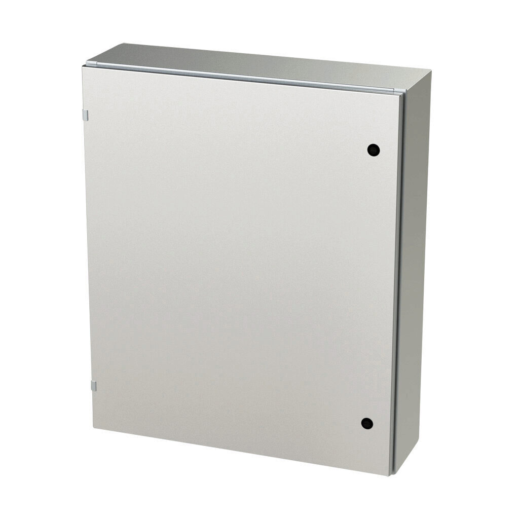 SCE-36EL3008SS6LP - Saginaw Enviroline series enclosure, NEMA 3R/4/4X/12/13, 36 x 30 x 8in (HxWxD), wall mount, 316L stainless steel, #4 brush finish, single-door, 1/4-turn semi-flush latch.