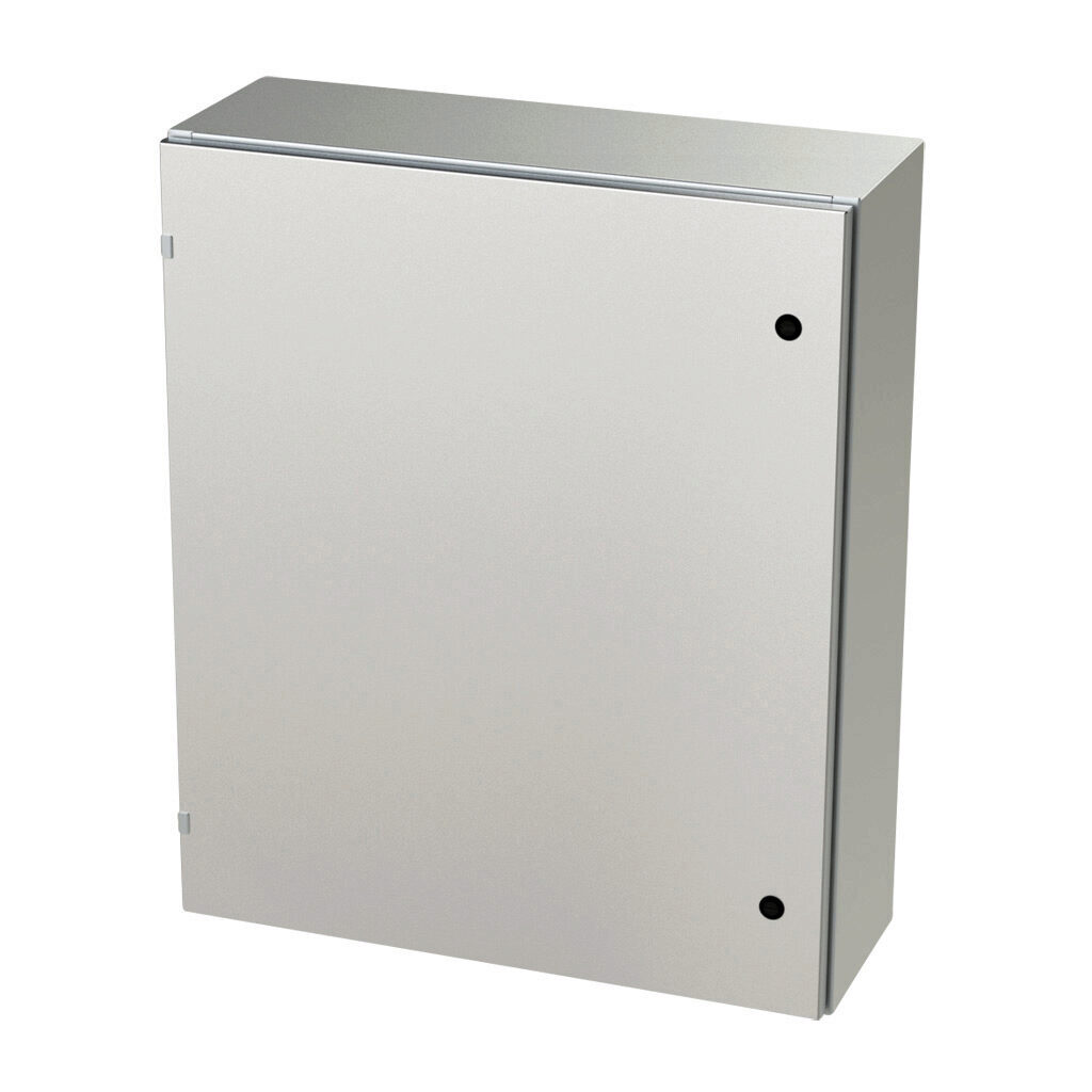 SCE-36EL3010SS6LP - Saginaw Enviroline series enclosure, NEMA 3R/4/4X/12/13, 36 x 30 x 10in (HxWxD), wall mount, 316L stainless steel, #4 brush finish, single-door, 1/4-turn semi-flush latch.