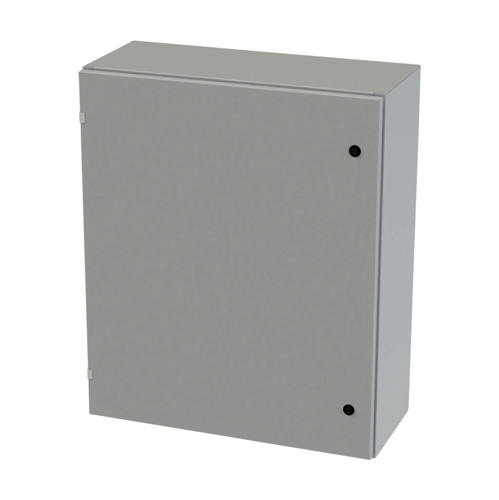 SCE-36EL3012LP - Saginaw Enviroline series enclosure, NEMA 3R/4/12/13, 36 x 30 x 12in (HxWxD), wall mount, carbon steel, ANSI 61 gray, powder coat finish, single-door, 1/4-turn semi-flush latch.