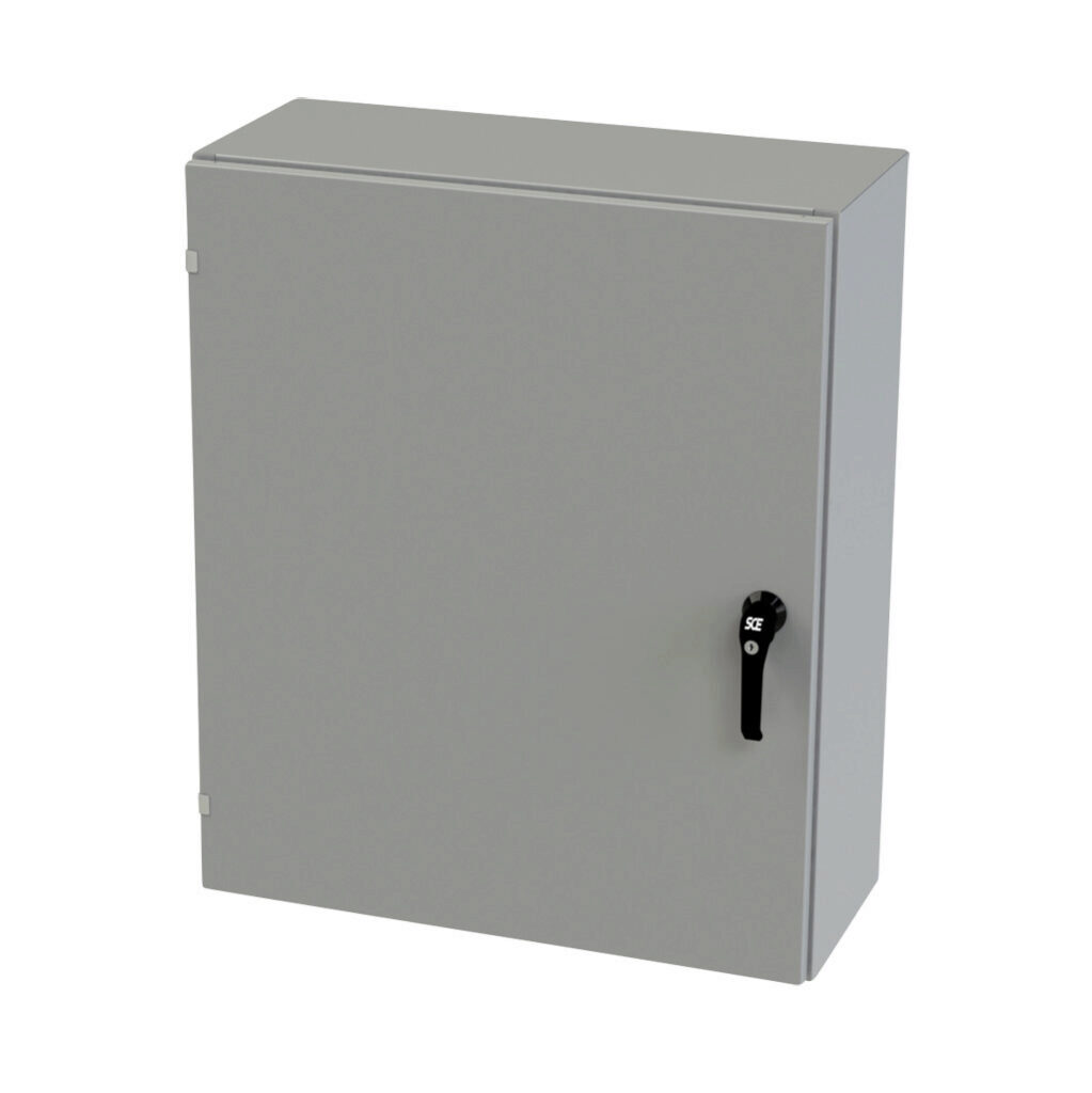 SCE-36EL3012LPPL - Saginaw Enviroline series enclosure, NEMA 3R/4/12/13, 36 x 30 x 12in (HxWxD), wall mount, carbon steel, ANSI 61 gray, powder coat finish, single-door, 3-point keylocking/padlocking combo handle.