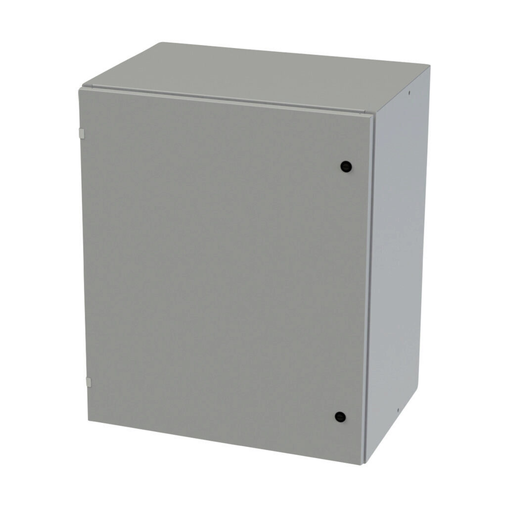 SCE-36EL3020LP - Saginaw Enviroline series enclosure, NEMA 3R/4/12/13, 36 x 30 x 20in (HxWxD), wall mount, carbon steel, ANSI 61 gray, powder coat finish, single-door, 1/4-turn semi-flush latch.