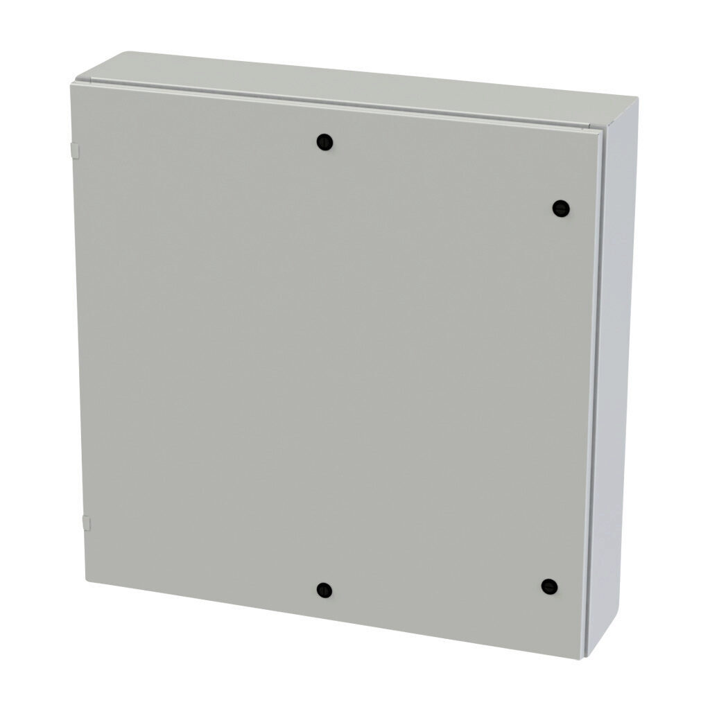 SCE-36EL3608LPLG - Saginaw Enviroline series enclosure, NEMA 3R/4/12/13, 36 x 36 x 8in (HxWxD), wall mount, carbon steel, RAL 7035 light gray, powder coat finish, single-door, 1/4-turn semi-flush latch.