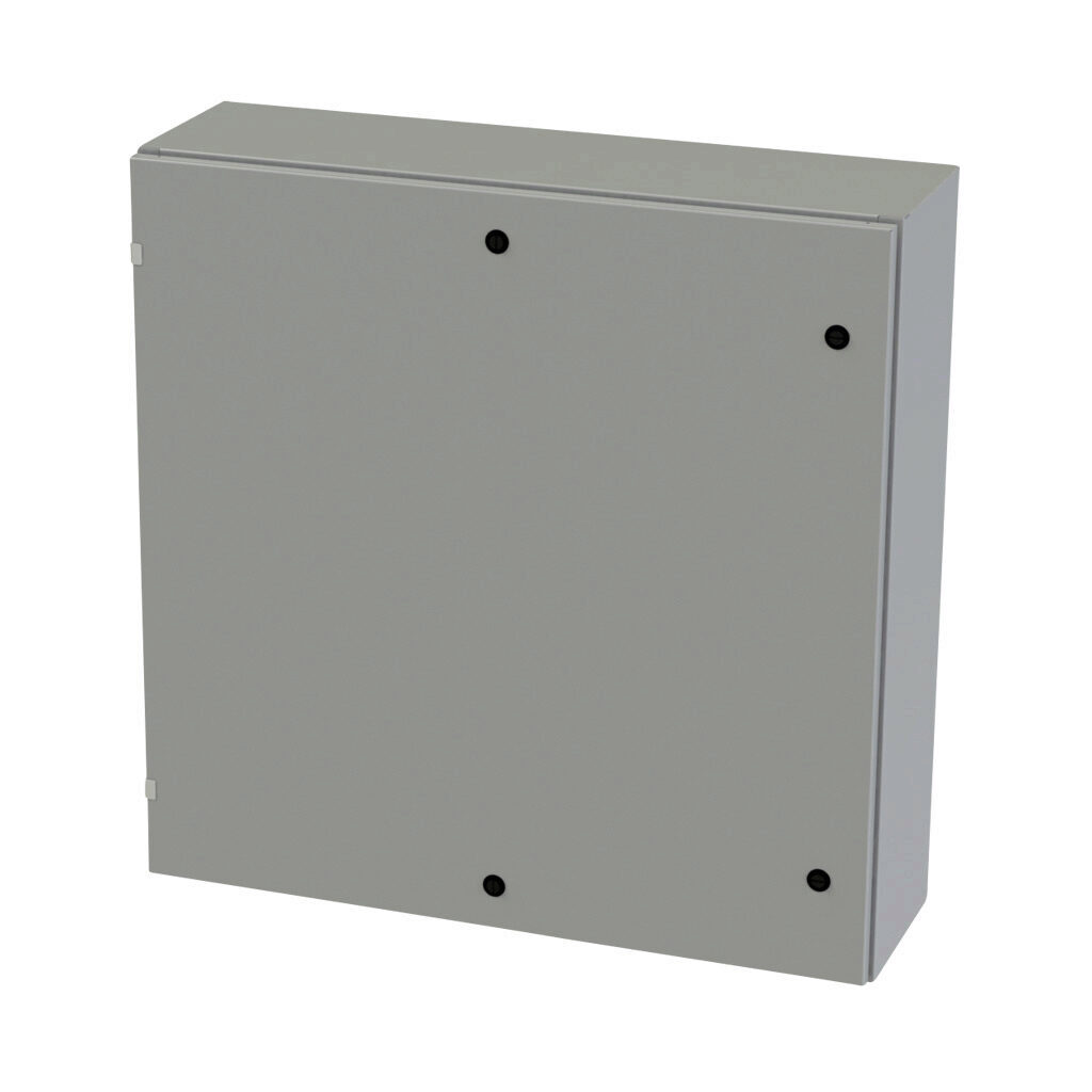 SCE-36EL3610LP - Saginaw Enviroline series enclosure, NEMA 3R/4/12/13, 36 x 36 x 10in (HxWxD), wall mount, carbon steel, ANSI 61 gray, powder coat finish, single-door, 1/4-turn semi-flush latch.