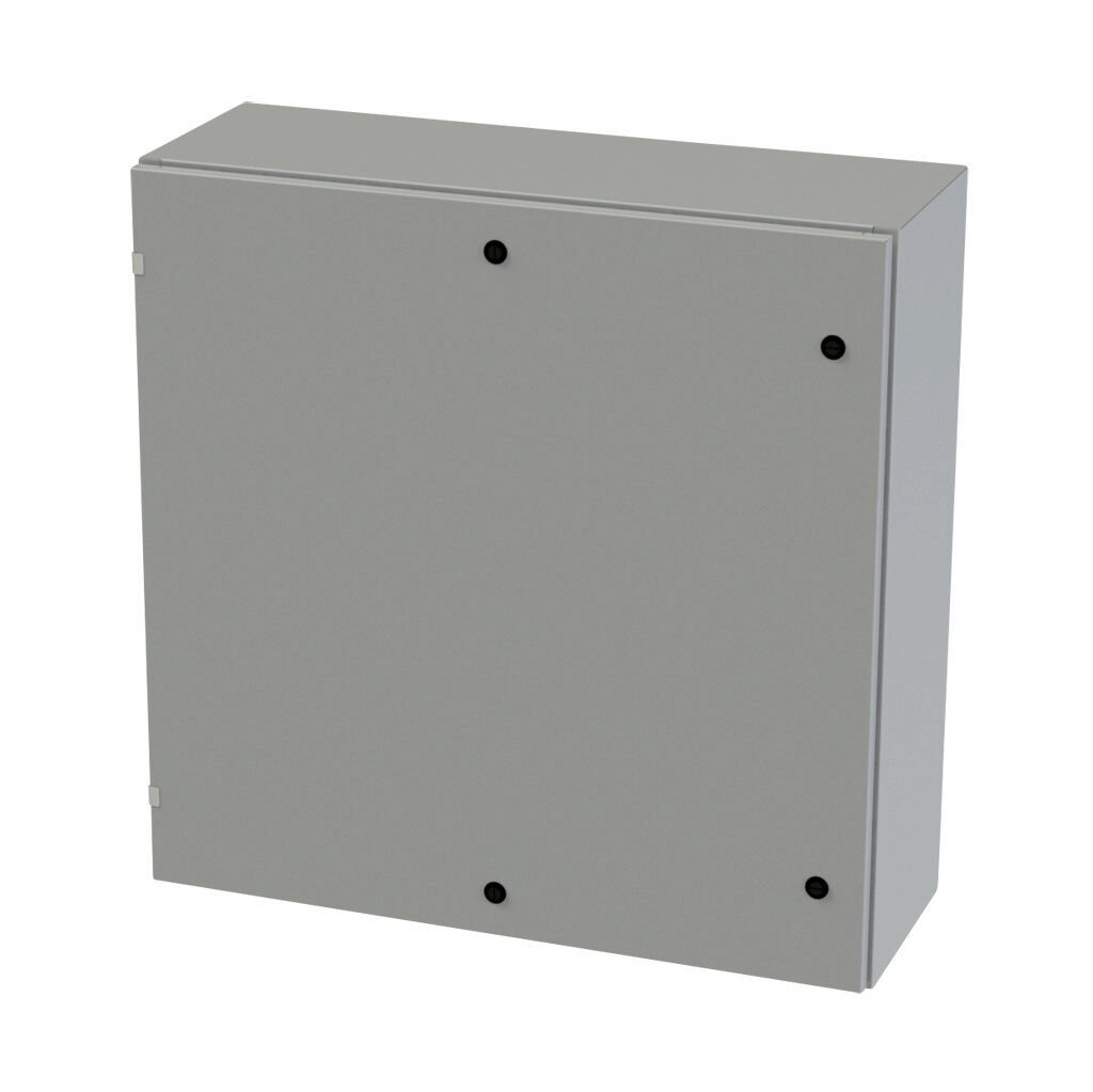 SCE-36EL3612LP - Saginaw Enviroline series enclosure, NEMA 3R/4/12/13, 36 x 36 x 12in (HxWxD), wall mount, carbon steel, ANSI 61 gray, powder coat finish, single-door, 1/4-turn semi-flush latch.