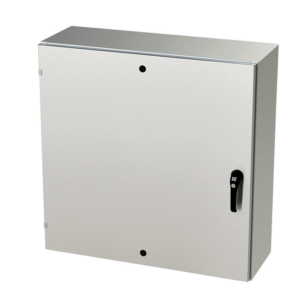 SCE-36EL3612SSLPPL - Saginaw Enviroline series enclosure, NEMA 3R/4/4X/12/13, 36 x 36 x 12in (HxWxD), wall mount, 304 stainless steel, #4 brush finish, single-door, 3-point keylocking/padlocking combo handle.