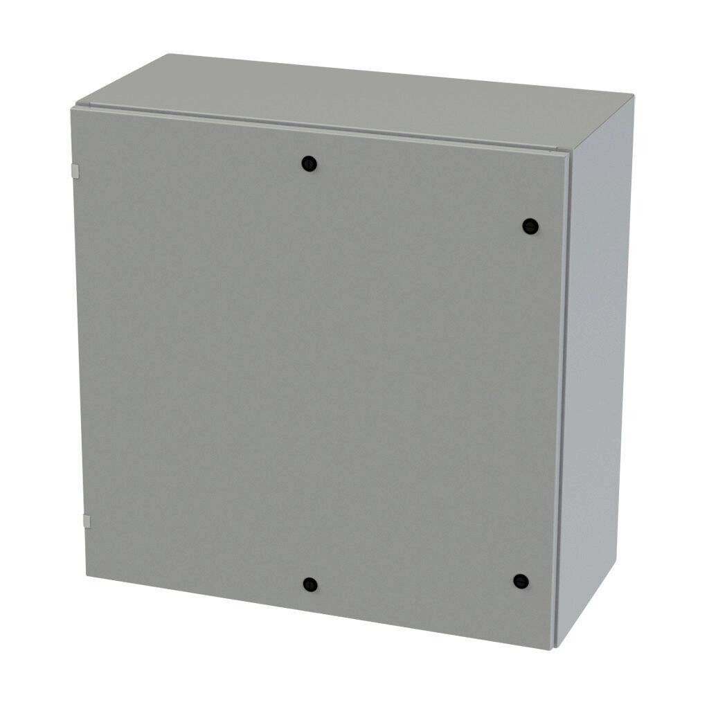 SCE-36EL3616LP - Saginaw Enviroline series enclosure, NEMA 3R/4/12/13, 36 x 36 x 16in (HxWxD), wall mount, carbon steel, ANSI 61 gray, powder coat finish, single-door, 1/4-turn semi-flush latch.