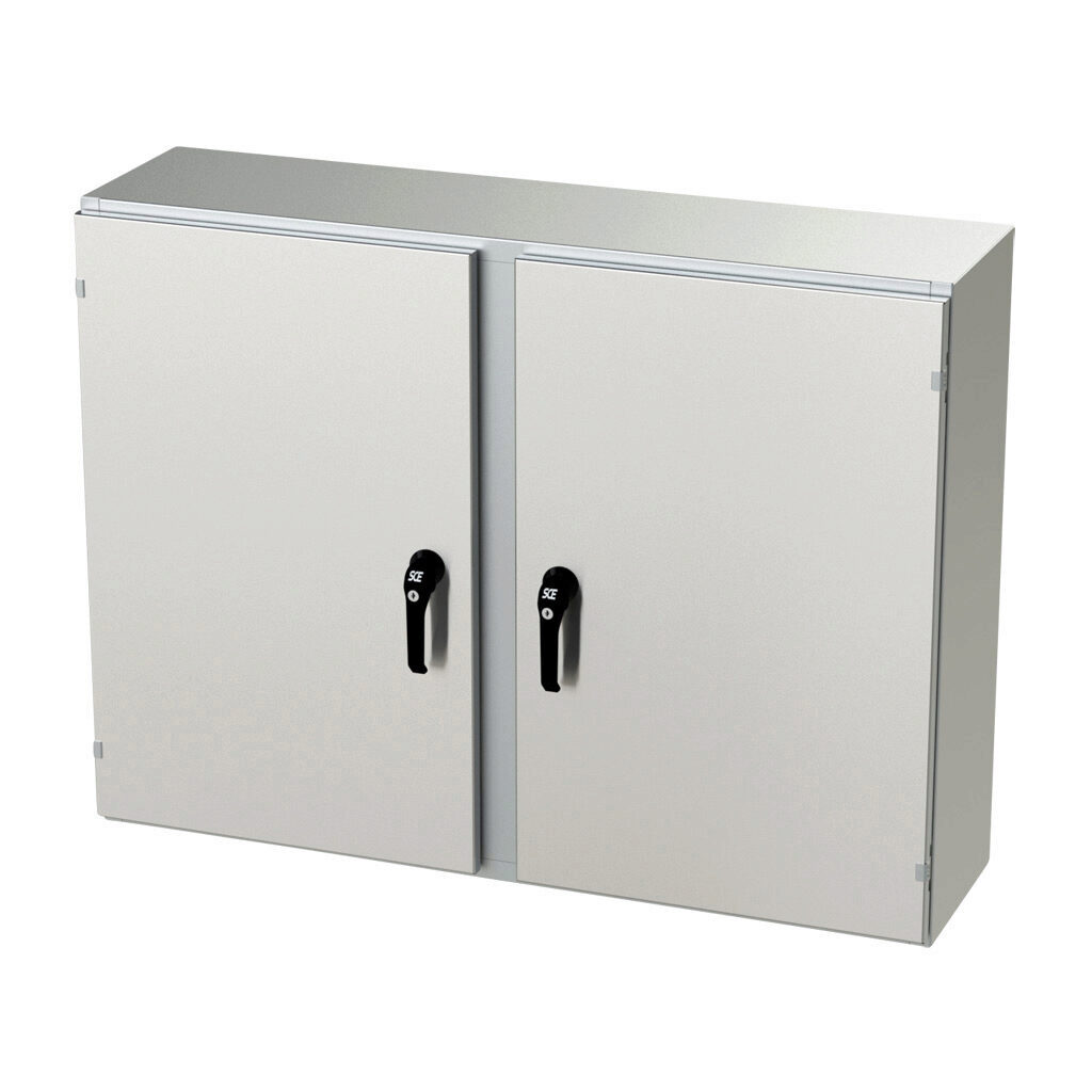 SCE-36EL4812SSWFLP - Saginaw Enviroline series enclosure, NEMA 3R/4/4X/12/13, 36 x 48 x 12in (HxWxD), wall mount, 304 stainless steel, #4 brush finish, 2-door, 3-point keylocking/padlocking combo handle.