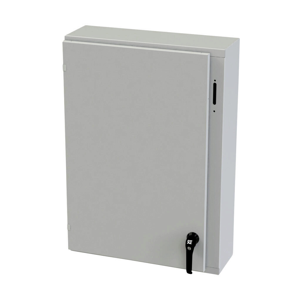 SCE-36XEL2508LPLG - Saginaw Enviroline series disconnect enclosure, NEMA 3R/4/12/13, right flange, 36 x 25 x 8in (HxWxD), wall mount, carbon steel, RAL 7035 light gray, powder coat finish, single-door, 2-point padlocking handle, purchase subpanel ...