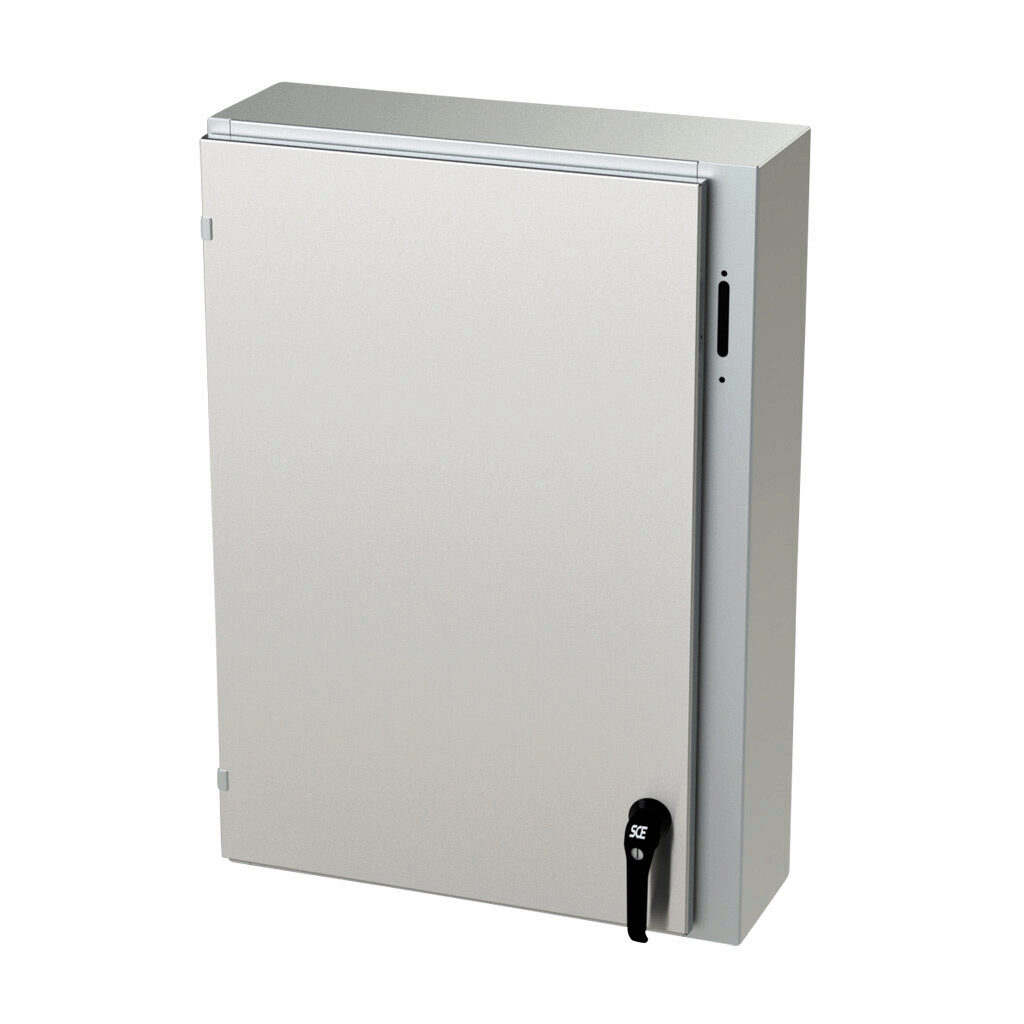 SCE-36XEL2508SSLP - Saginaw Enviroline series disconnect enclosure, NEMA 3R/4/4X/12/13, right flange, 36 x 25 x 8in (HxWxD), wall mount, 304 stainless steel, #4 brush finish, single-door, 2-point padlocking handle, purchase subpanel separately.
