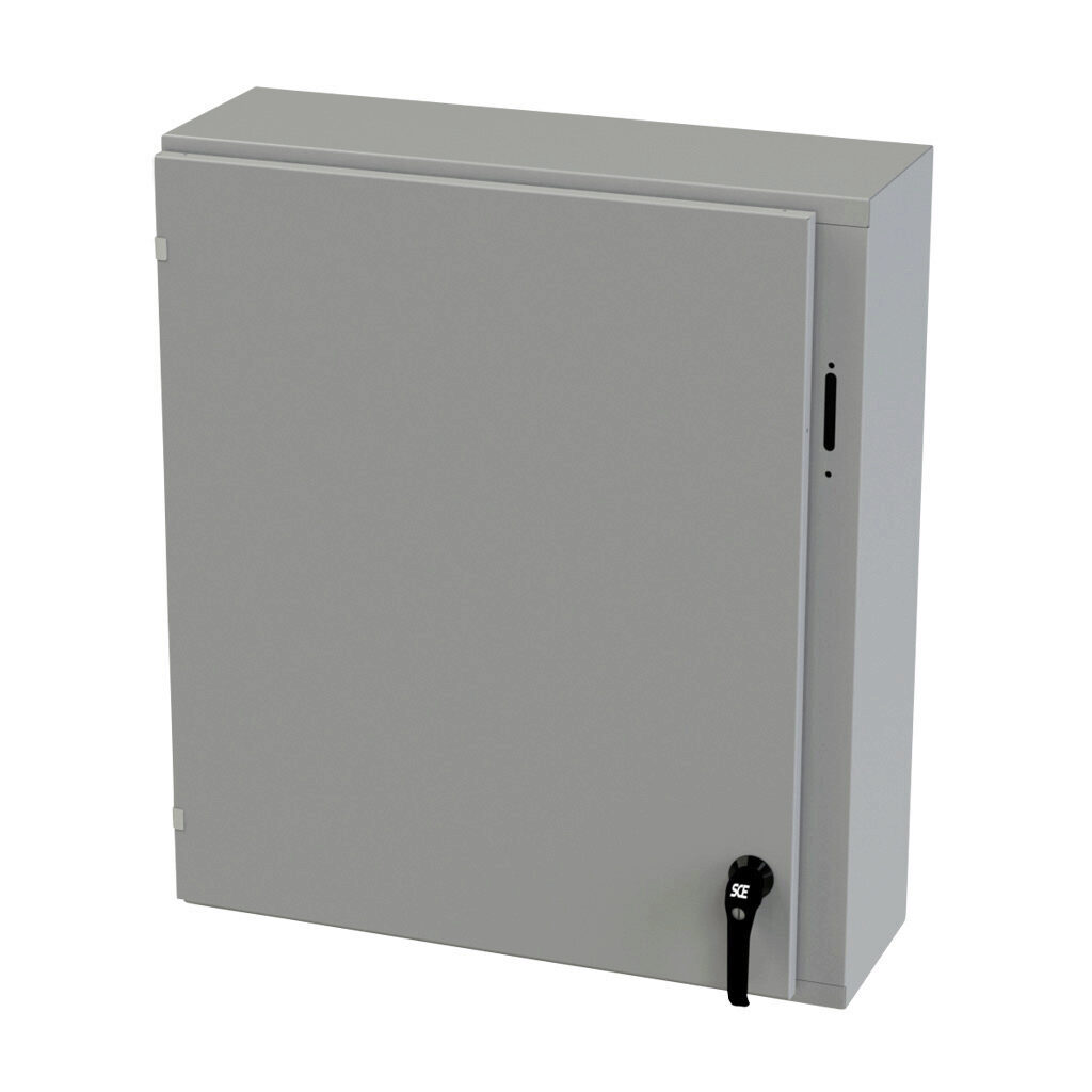 SCE-36XEL3110LP - Saginaw Enviroline series disconnect enclosure, NEMA 3R/4/12/13, right flange, 36 x 31 x 10in (HxWxD), wall mount, carbon steel, ANSI 61 gray, powder coat finish, single-door, 2-point padlocking handle, purchase subpanel separately.