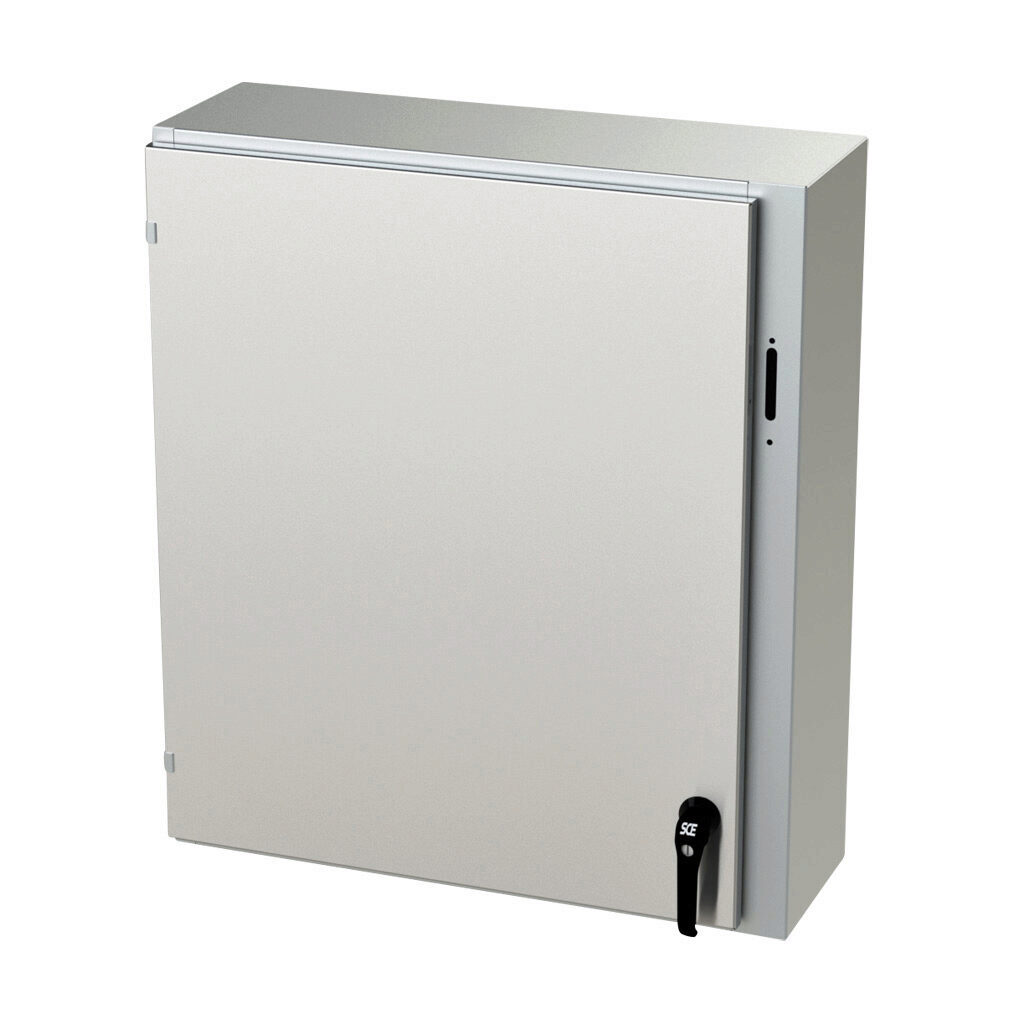 SCE-36XEL3110SS6LP - Saginaw Enviroline series disconnect enclosure, NEMA 3R/4/4X/12/13, right flange, 36 x 31 x 10in (HxWxD), wall mount, 316L stainless steel, #4 brush finish, single-door, 2-point padlocking handle, purchase subpanel separately.