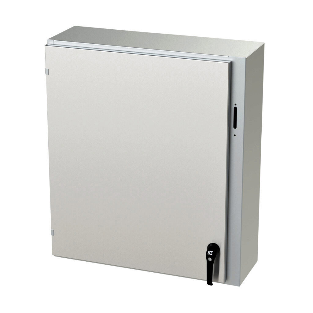 SCE-36XEL3110SSLP - Saginaw Enviroline series disconnect enclosure, NEMA 3R/4/4X/12/13, right flange, 36 x 31 x 10in (HxWxD), wall mount, 304 stainless steel, #4 brush finish, single-door, 2-point padlocking handle, purchase subpanel separately.