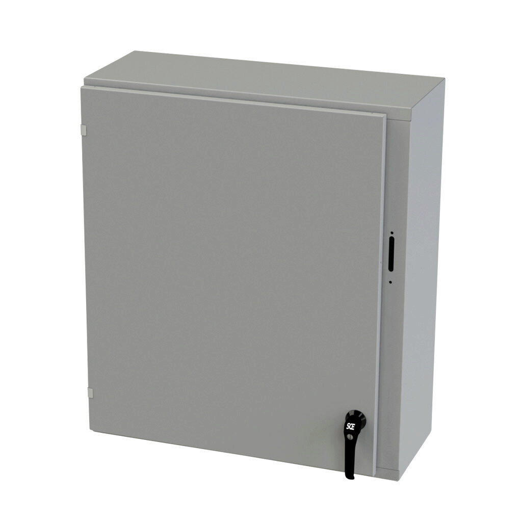 SCE-36XEL3112LP - Saginaw Enviroline series disconnect enclosure, NEMA 3R/4/12/13, right flange, 36 x 31 x 12in (HxWxD), wall mount, carbon steel, ANSI 61 gray, powder coat finish, single-door, 2-point padlocking handle, purchase subpanel separately.