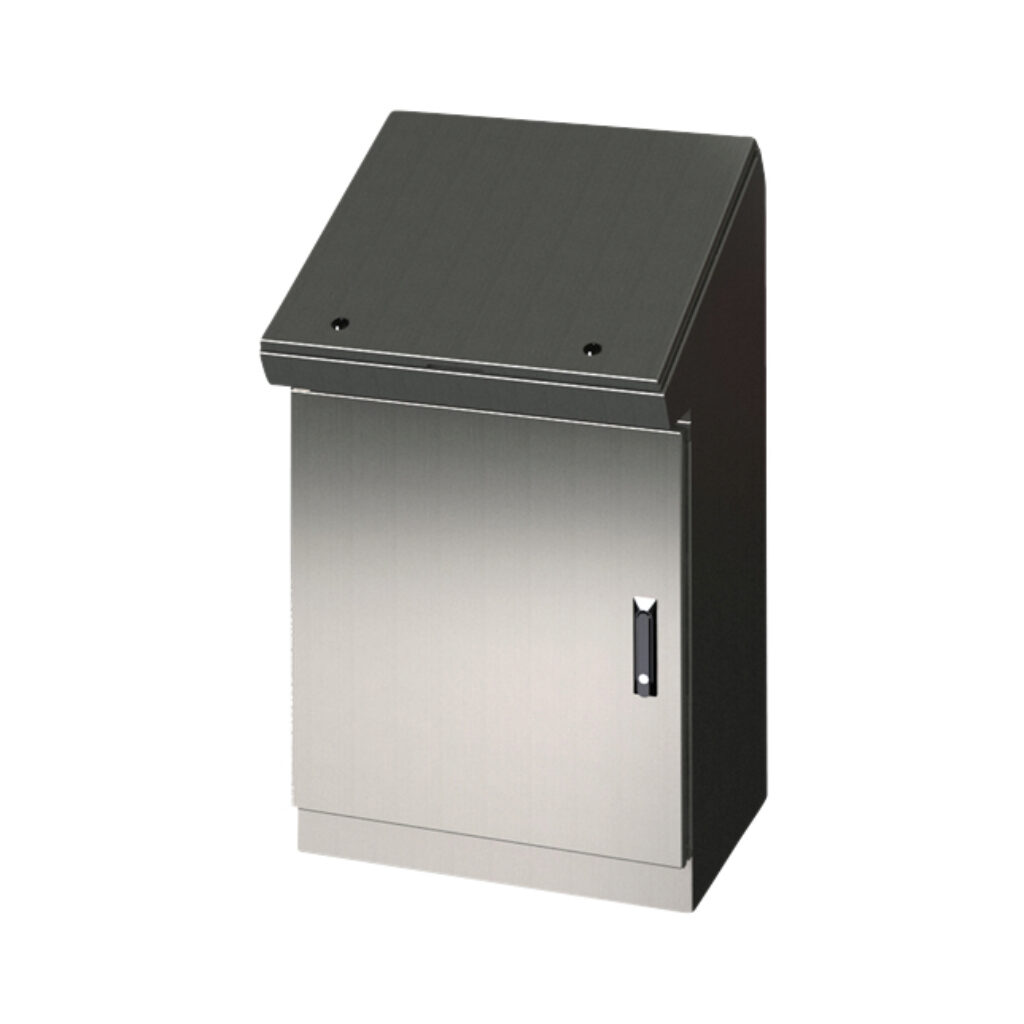SCE-402516SDCSS6 - Saginaw desk console, NEMA 3R/4/4X/12/13, 40 x 25 x 16in (HxWxD), freestanding, 316L stainless steel, #4 brush finish, single-door, 3-point keylocking flush swing handle.