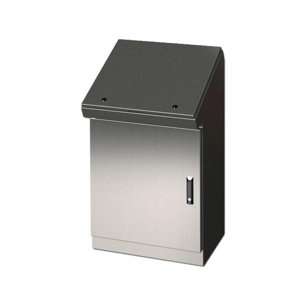 SCE-403716SDCSS - Saginaw desk console, NEMA 3R/12/13/4/4X, 40 x 37 x 16in (HxWxD), freestanding, 304 stainless steel, #4 brush finish, single-door, 3-point keylocking flush swing handle.