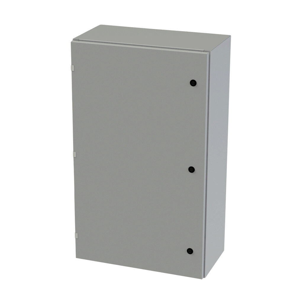 SCE-40EL2412LP - Saginaw Enviroline series enclosure, NEMA 3R/4/12/13, 40 x 24 x 12in (HxWxD), wall mount, carbon steel, ANSI 61 gray, powder coat finish, single-door, 1/4-turn semi-flush latch.