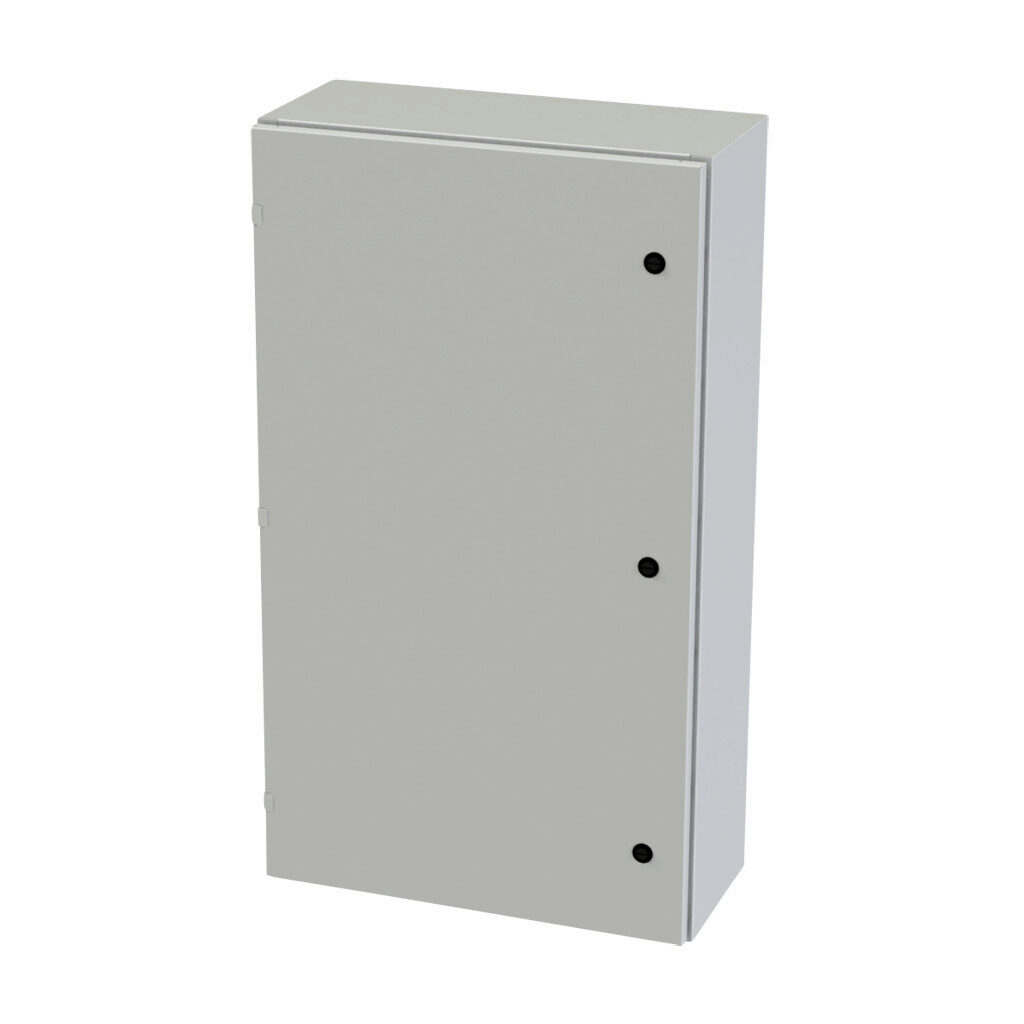 SCE-42EL2410LPLG - Saginaw Enviroline series enclosure, NEMA 3R/4/12/13, 42 x 24 x 10in (HxWxD), wall mount, carbon steel, RAL 7035 light gray, powder coat finish, single-door, 1/4-turn semi-flush latch.
