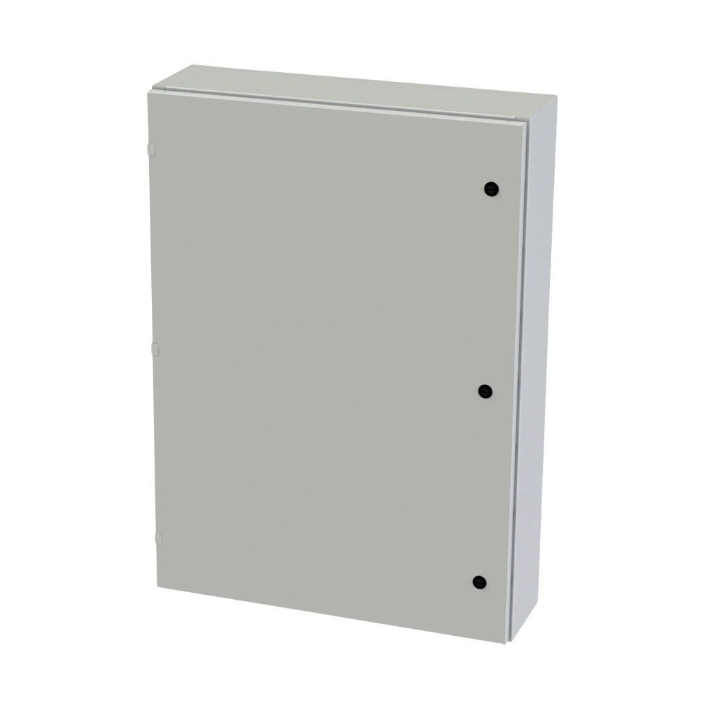 SCE-42EL3008LPLG - Saginaw Enviroline series enclosure, NEMA 3R/4/12/13, 42 x 30 x 8in (HxWxD), wall mount, carbon steel, RAL 7035 light gray, powder coat finish, single-door, 1/4-turn semi-flush latch.
