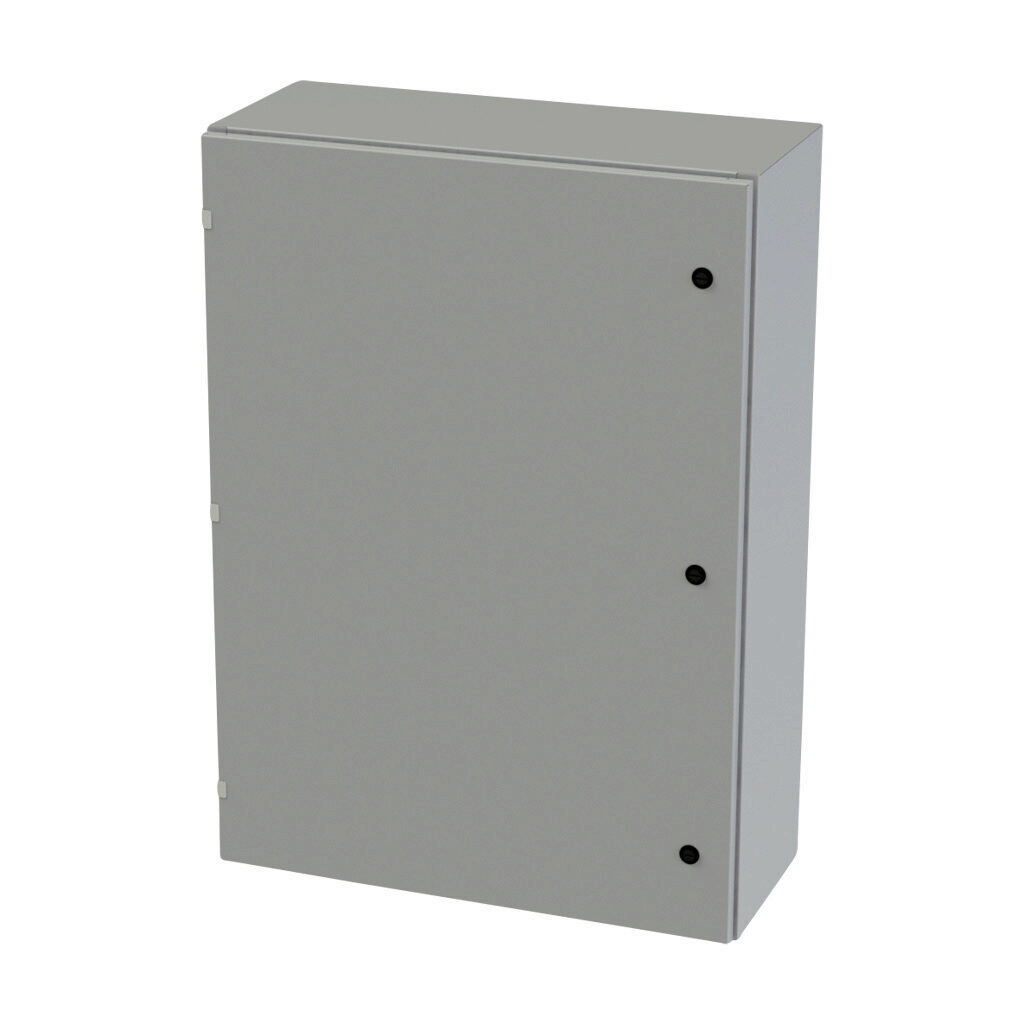 SCE-42EL3012LP - Saginaw Enviroline series enclosure, NEMA 3R/4/12/13, 42 x 30 x 12in (HxWxD), wall mount, carbon steel, ANSI 61 gray, powder coat finish, single-door, 1/4-turn semi-flush latch.