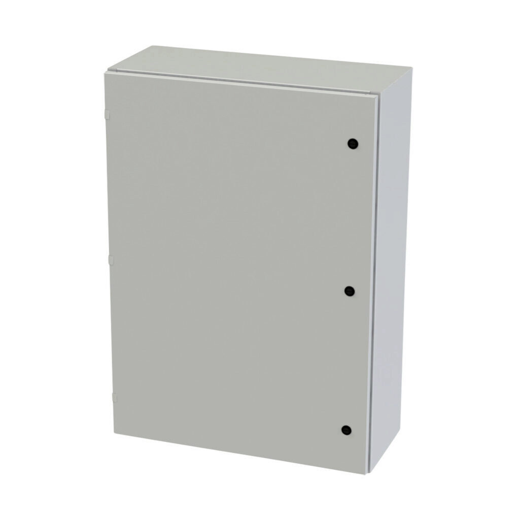 SCE-42EL3012LPLG - Saginaw Enviroline series enclosure, NEMA 3R/4/12/13, 42 x 30 x 12in (HxWxD), wall mount, carbon steel, RAL 7035 light gray, powder coat finish, single-door, 1/4-turn semi-flush latch.