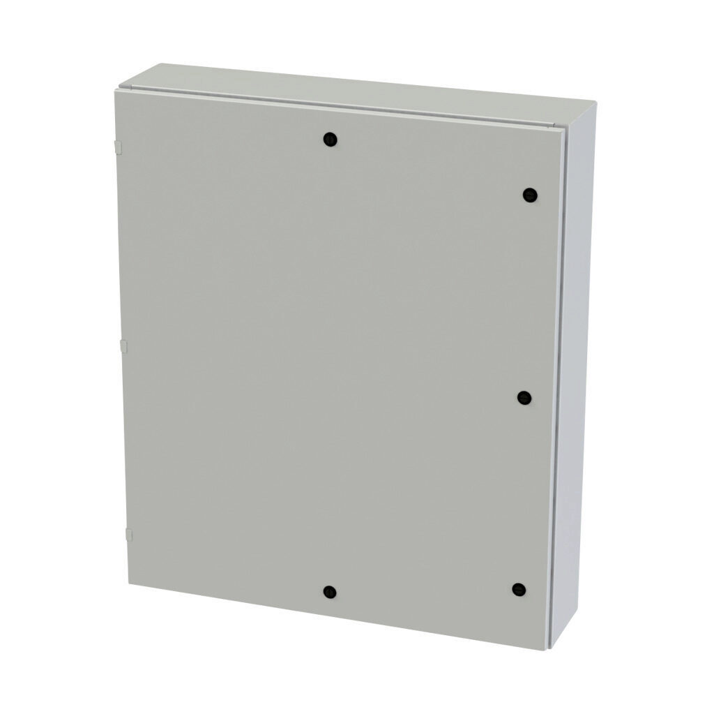 SCE-42EL3608LPLG - Saginaw Enviroline series enclosure, NEMA 3R/4/12/13, 42 x 36 x 8in (HxWxD), wall mount, carbon steel, RAL 7035 light gray, powder coat finish, single-door, 1/4-turn semi-flush latch.