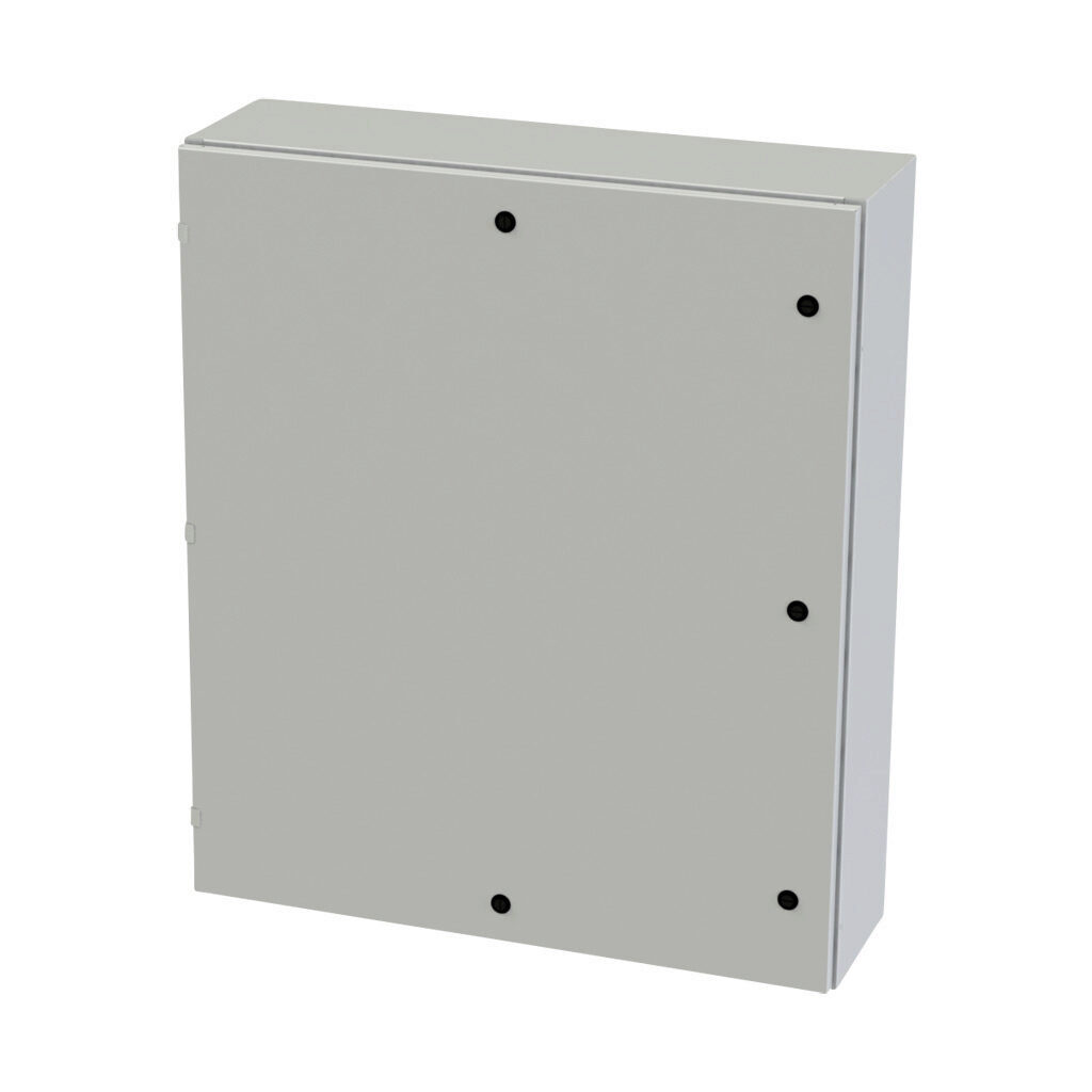 SCE-42EL3610LPLG - Saginaw Enviroline series enclosure, NEMA 3R/4/12/13, 42 x 36 x 10in (HxWxD), wall mount, carbon steel, RAL 7035 light gray, powder coat finish, single-door, 1/4-turn semi-flush latch.