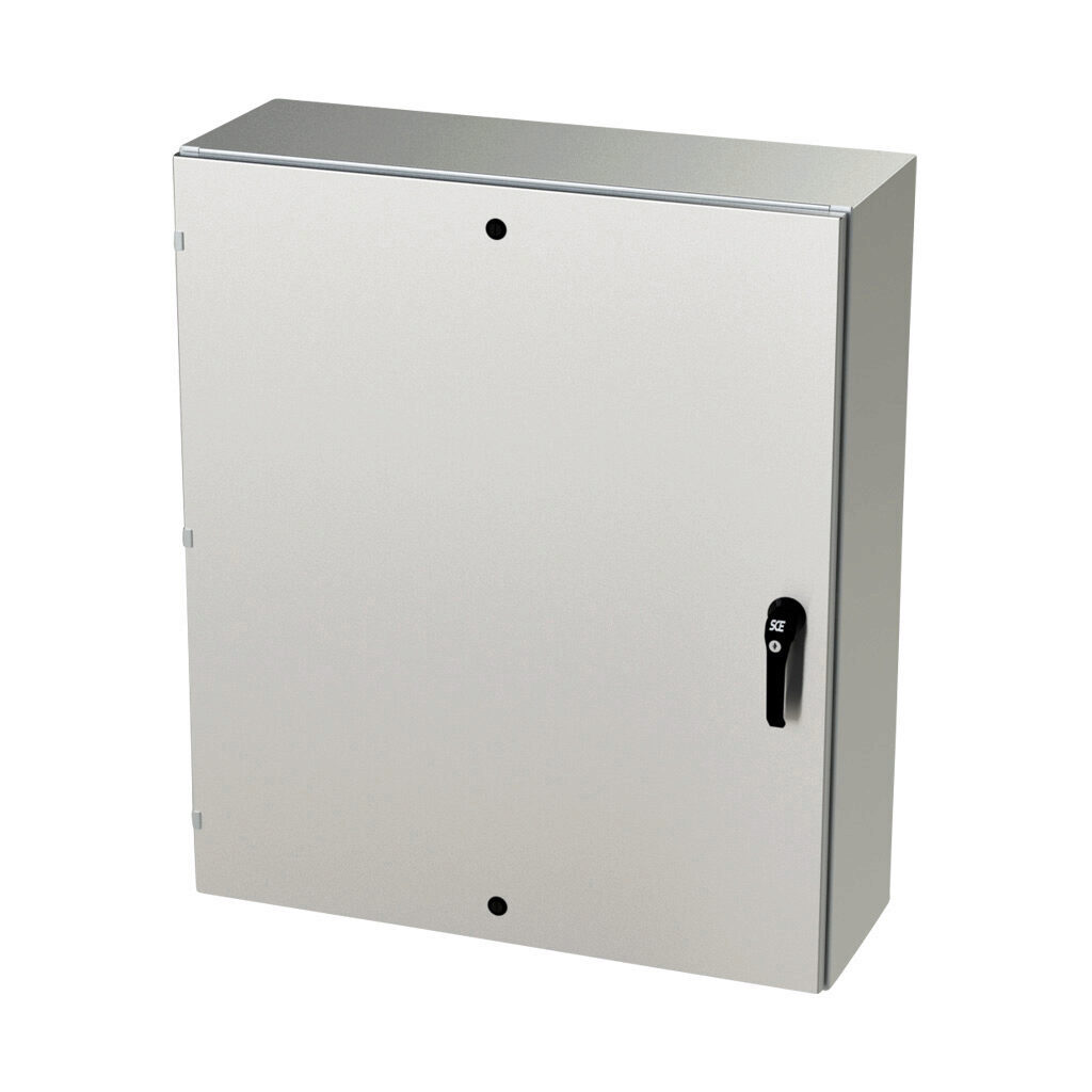 SCE-42EL3612SS6LPPL - Saginaw Enviroline series enclosure, NEMA 3R/4/4X/12/13, 42 x 36 x 12in (HxWxD), wall mount, 316L stainless steel, #4 brush finish, single-door, 3-point keylocking/padlocking combo handle.