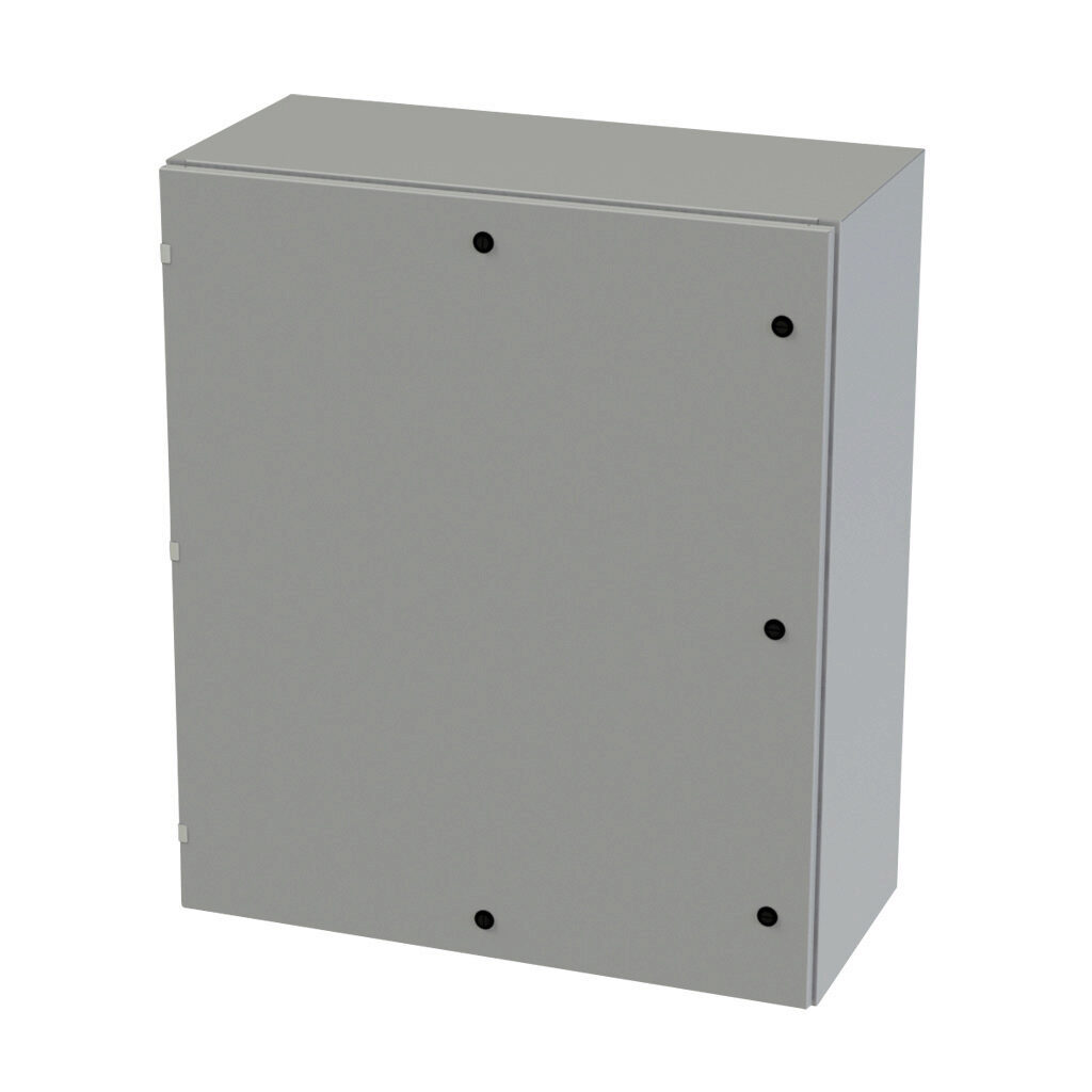 SCE-42EL3616LP - Saginaw Enviroline series enclosure, NEMA 3R/4/12/13, 42 x 36 x 16in (HxWxD), wall mount, carbon steel, ANSI 61 gray, powder coat finish, single-door, 1/4-turn semi-flush latch.