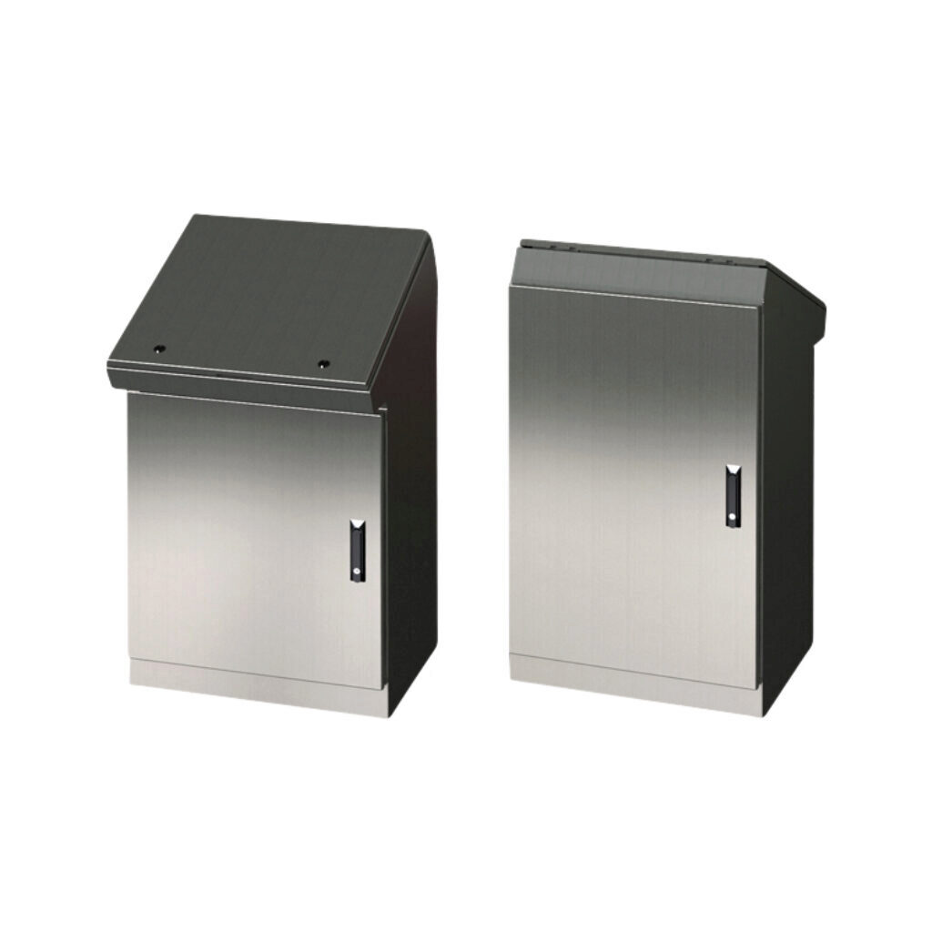 SCE-462519DCSS - Saginaw desk console, NEMA 3R/4/4X/12/13, 46 x 25 x 19in (HxWxD), freestanding, dual access, 304 stainless steel, #4 brush finish, single-door, 3-point keylocking flush swing handle.