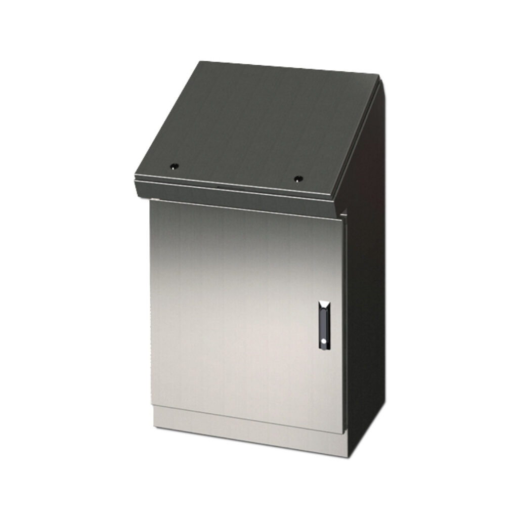 SCE-462519SDCSS - Saginaw desk console, NEMA 3R/4/4X/12/13, 46 x 25 x 19in (HxWxD), freestanding, 304 stainless steel, #4 brush finish, single-door, 3-point keylocking flush swing handle.