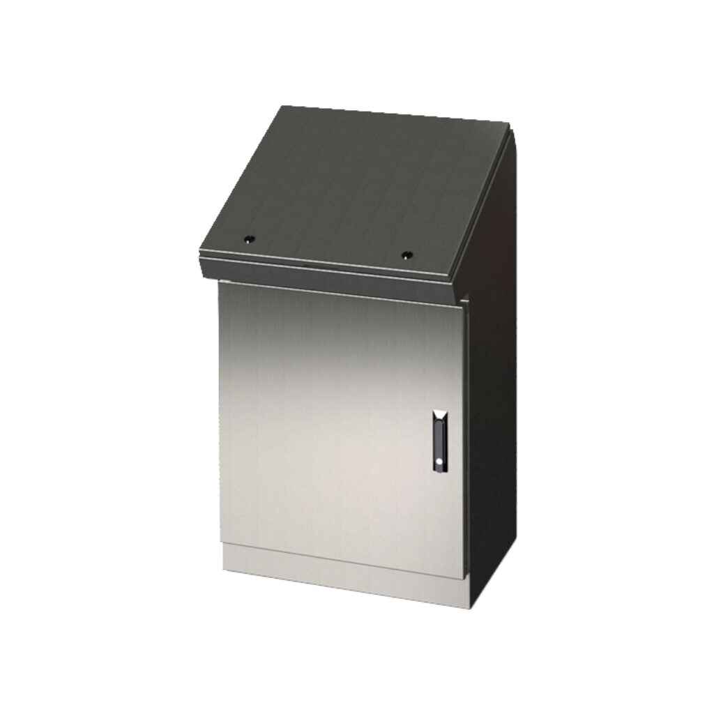 SCE-463719SDCSS - Saginaw desk console, NEMA 3R/12/13, 46 x 37 x 19in (HxWxD), freestanding, 304 stainless steel, #4 brush finish, single-door, 3-point keylocking flush swing handle.