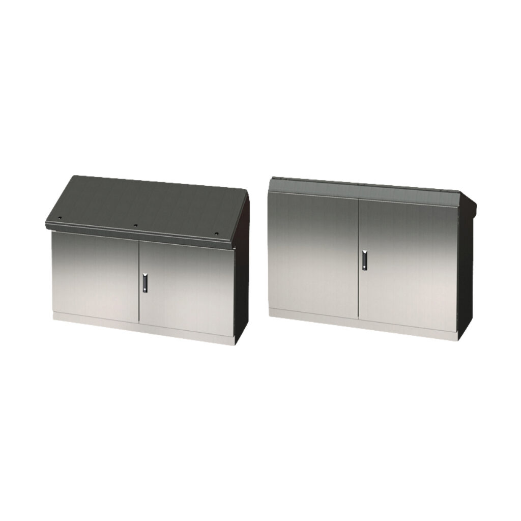 SCE-464919DCSS - Saginaw desk console, NEMA 3R/4/4X/12/13, 46 x 49 x 19in (HxWxD), freestanding, dual access, 304 stainless steel, #4 brush finish, double-door, 3-point keylocking flush swing handle.