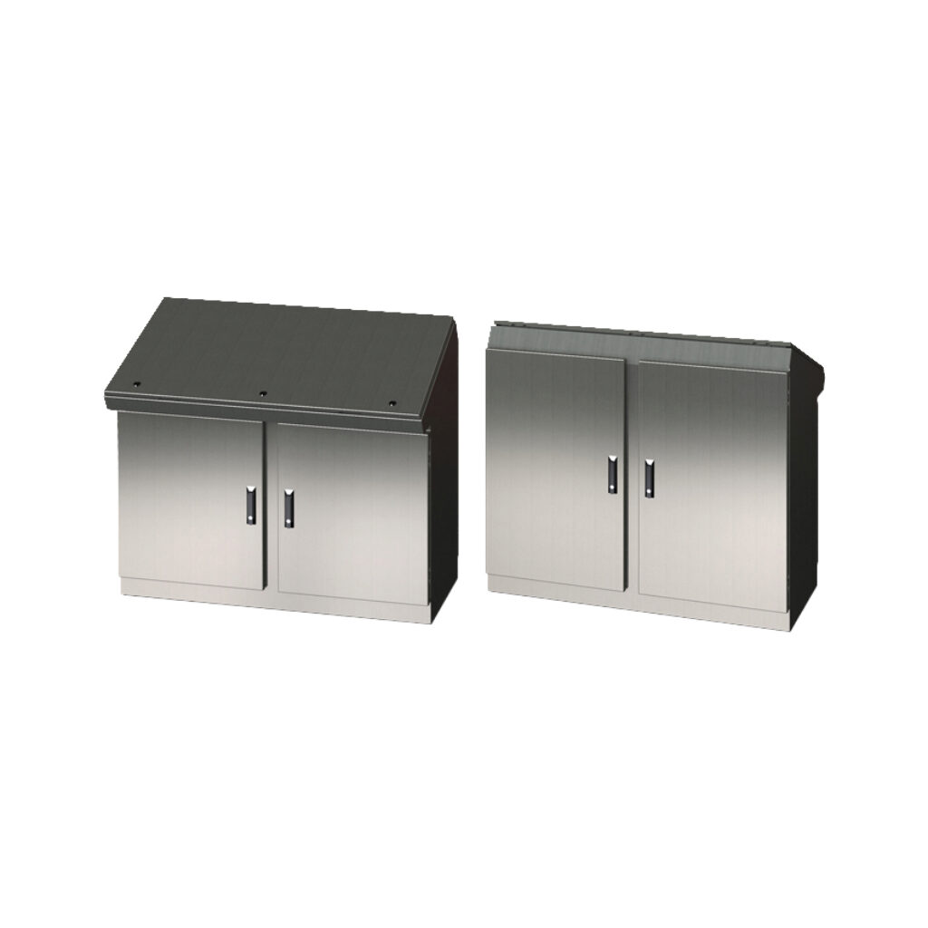 SCE-466019DCCSS6 - Saginaw desk console, NEMA 3R/12/13, 46 x 60 x 19in (HxWxD), freestanding, dual access, 316L stainless steel, #4 brush finish, 2-door, 3-point keylocking flush swing handle.