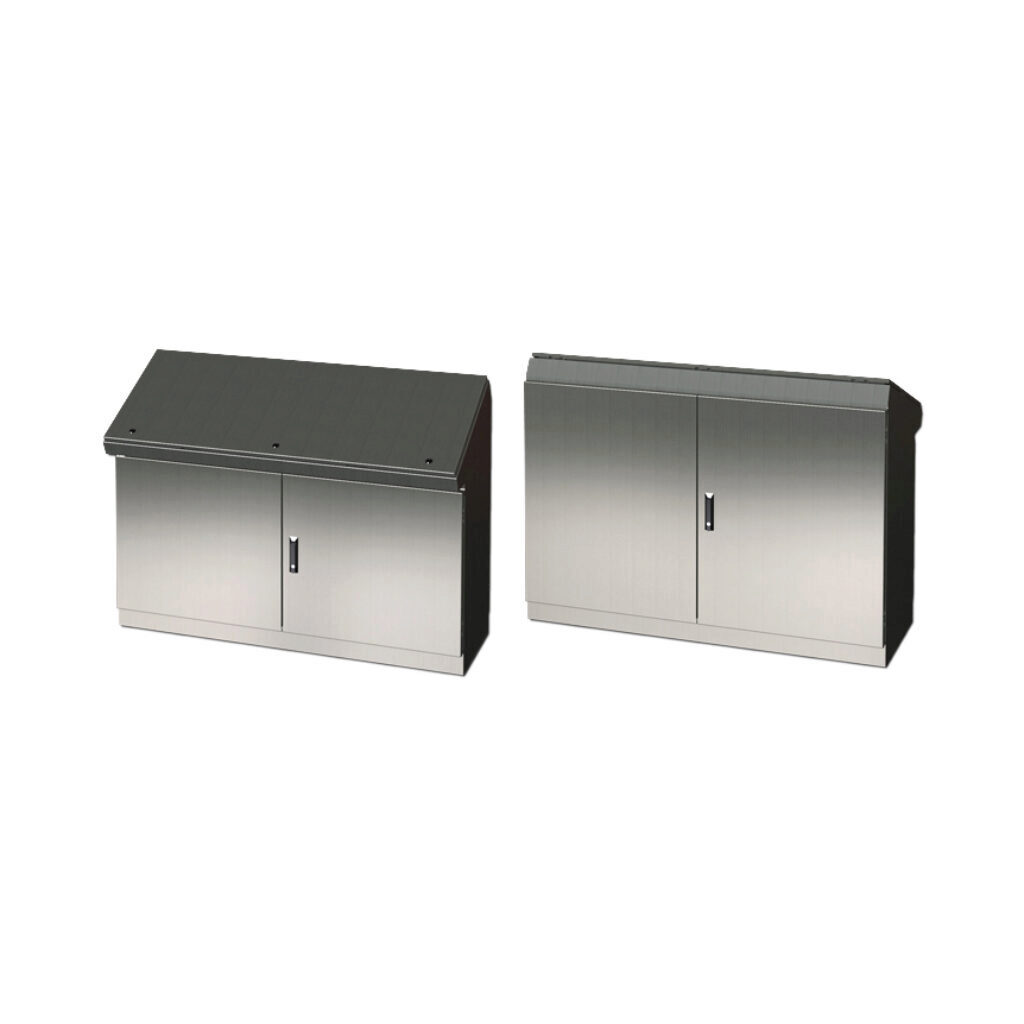 SCE-466019DCSS6 - Saginaw desk console, NEMA 3R/4/4X/12/13, 46 x 60 x 19in (HxWxD), freestanding, dual access, 316L stainless steel, #4 brush finish, double-door, 3-point keylocking flush swing handle.