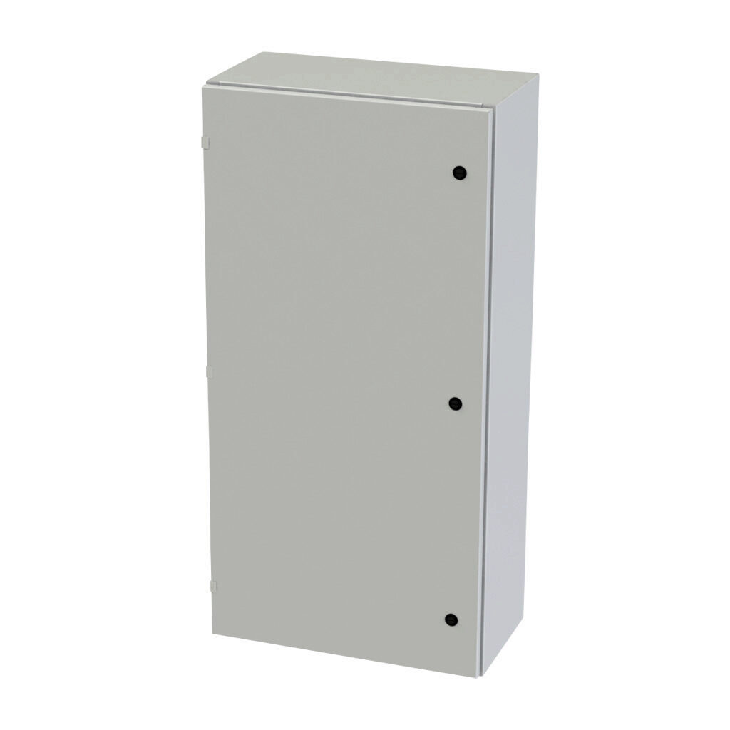 SCE-48EL2412LPLG - Saginaw Enviroline series enclosure, NEMA 3R/4/12/13, 48 x 24 x 12in (HxWxD), wall mount, carbon steel, RAL 7035 light gray, powder coat finish, single-door, 1/4-turn semi-flush latch.