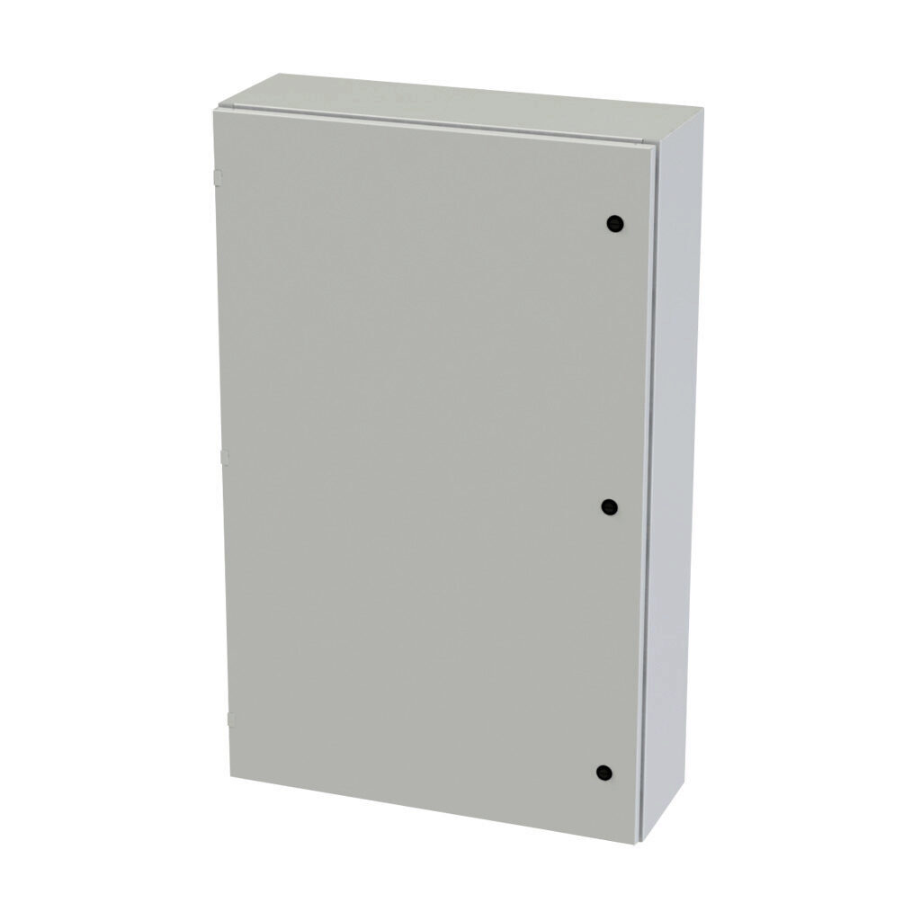 SCE-48EL3010LPLG - Saginaw Enviroline series enclosure, NEMA 3R/4/12/13, 48 x 30 x 10in (HxWxD), wall mount, carbon steel, RAL 7035 light gray, powder coat finish, single-door, 1/4-turn semi-flush latch.