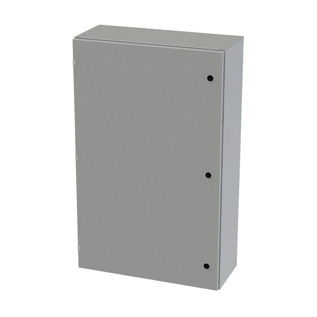 SCE-48EL3012LP - Saginaw Enviroline series enclosure, NEMA 3R/4/12/13, 48 x 30 x 12in (HxWxD), wall mount, carbon steel, ANSI 61 gray, powder coat finish, single-door, 1/4-turn semi-flush latch.