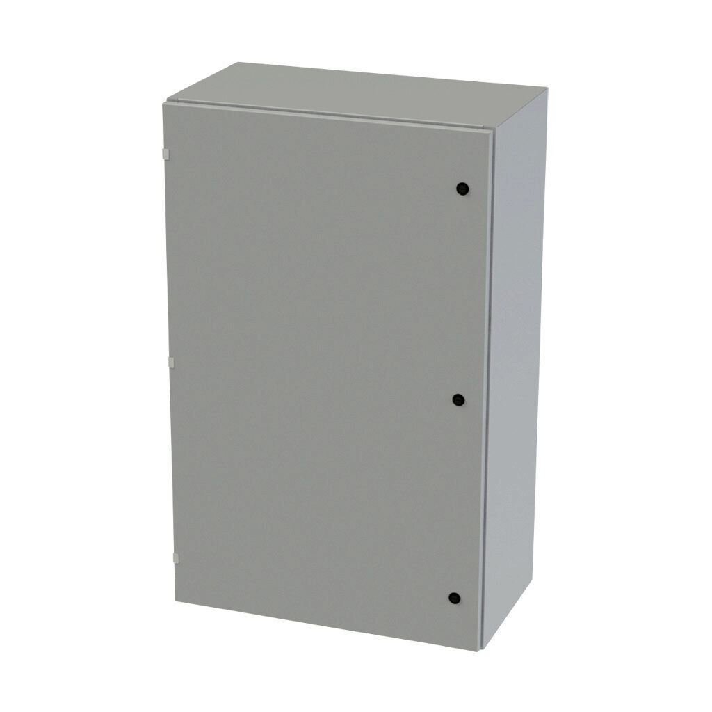 SCE-48EL3016LP - Saginaw Enviroline series enclosure, NEMA 3R/4/12/13, 48 x 30 x 16in (HxWxD), wall mount, carbon steel, ANSI 61 gray, powder coat finish, single-door, 1/4-turn semi-flush latch.