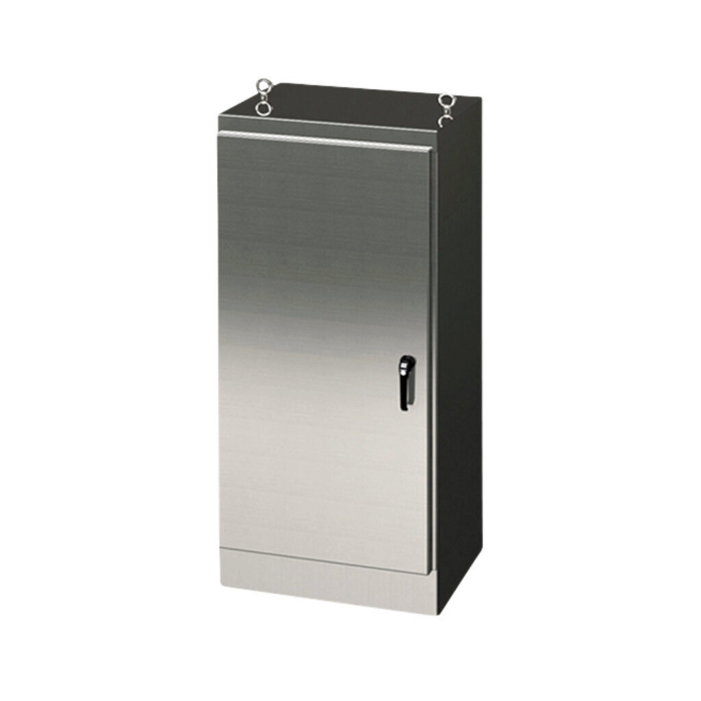 SCE-60EL2418SS6FS - Saginaw Enviroline series enclosure, NEMA 3R/4/4X/12/13, 60 x 24 x 18in (HxWxD), freestanding, 316L stainless steel, #4 brush finish, single-door, 3-point keylocking/padlocking combo handle.