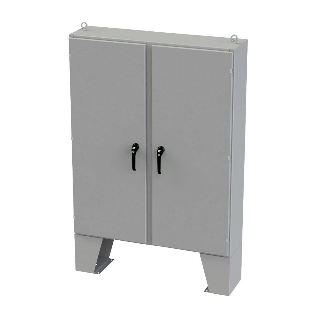 SCE-60EL4812LPPL - Saginaw Enviroline series enclosure, NEMA 3R/4/12/13, 60 x 48 x 12in (HxWxD), floor mount, carbon steel, ANSI 61 gray, powder coat finish, 2-door, 3-point keylocking/padlocking combo handle.