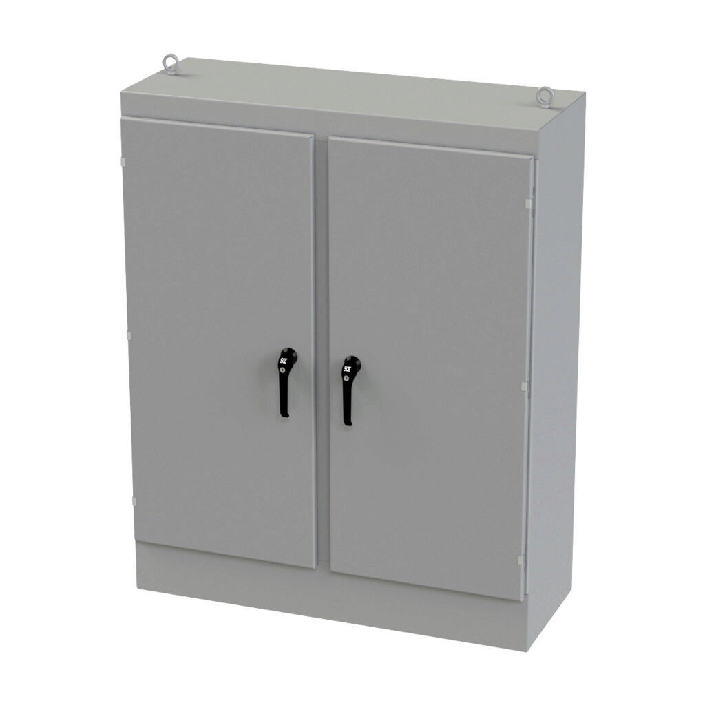 SCE-60EL4818FSD - Saginaw Enviroline series enclosure, NEMA 3R/4/12/13, 60 x 48 x 18in (HxWxD), freestanding, carbon steel, ANSI 61 gray, powder coat finish, 2-door, 3-point keylocking/padlocking combo handle.