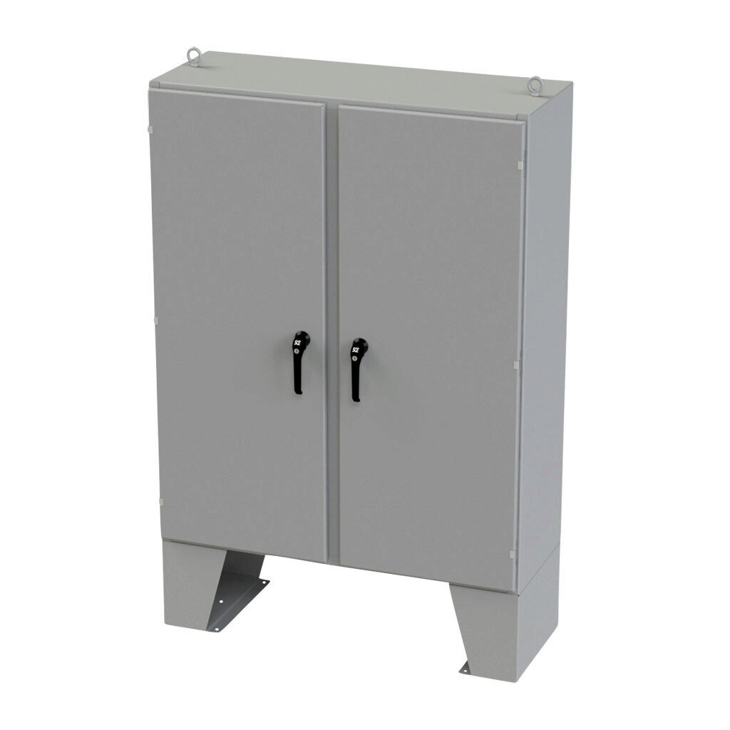 SCE-60EL4818LPPL - Saginaw Enviroline series enclosure, NEMA 3R/4/12/13, 60 x 48 x 18in (HxWxD), floor mount, carbon steel, ANSI 61 gray, powder coat finish, 2-door, 3-point keylocking/padlocking combo handle.
