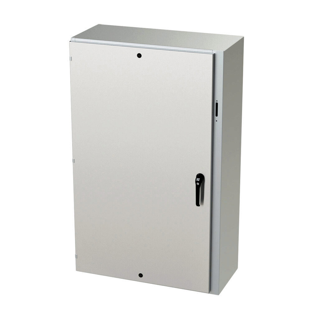 SCE-60XEL3716SSLP - Saginaw Enviroline series disconnect enclosure, NEMA 3R/4/4X/12/13, right flange, 60 x 37 x 16in (HxWxD), wall mount, 304 stainless steel, #4 brush finish, single-door, 3-point padlocking handle, purchase subpanel separately.