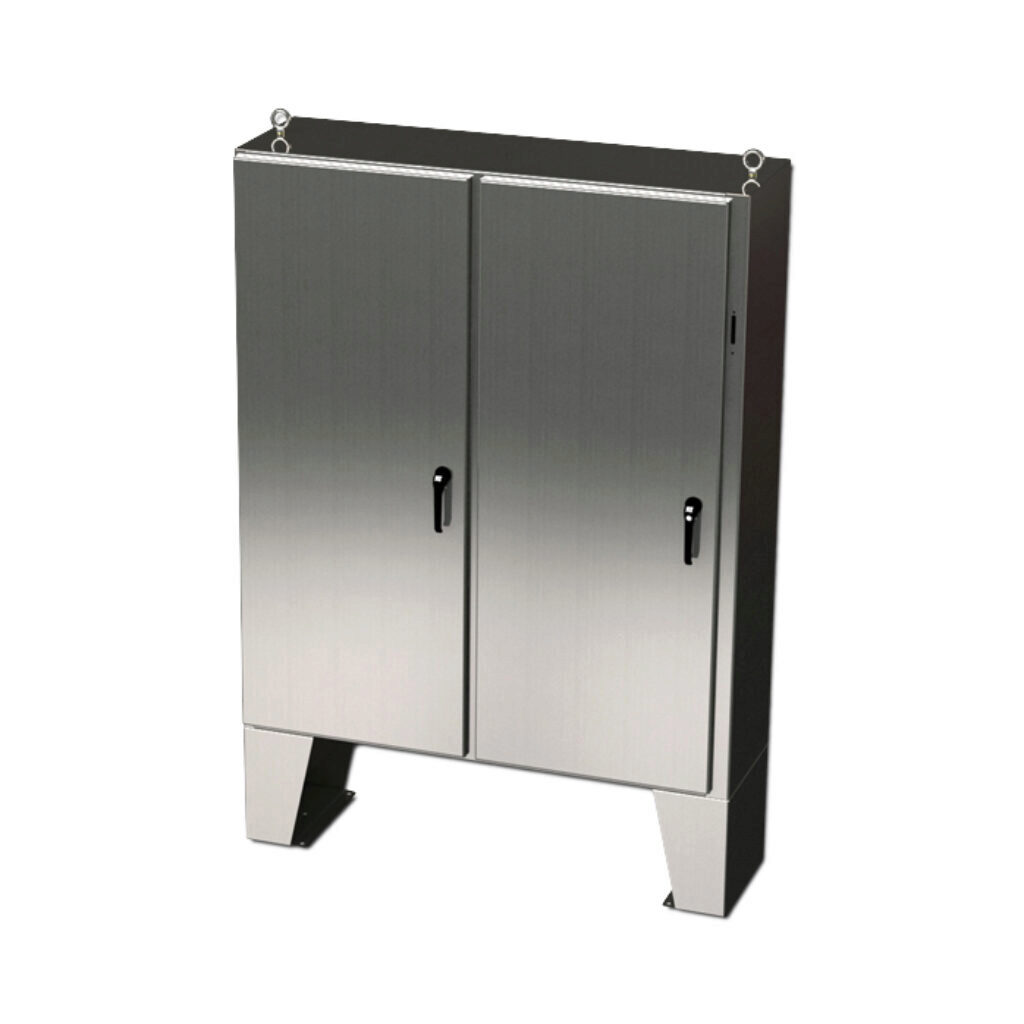 SCE-60XEL6112SS6LP - Saginaw Enviroline series disconnect enclosure, NEMA 3R/4/4X/12/13, right flange, 60 x 61 x 12in (HxWxD), floor mount, 316L stainless steel, #4 brush finish, 2-door, 3-point padlocking handle, purchase subpanel separately.