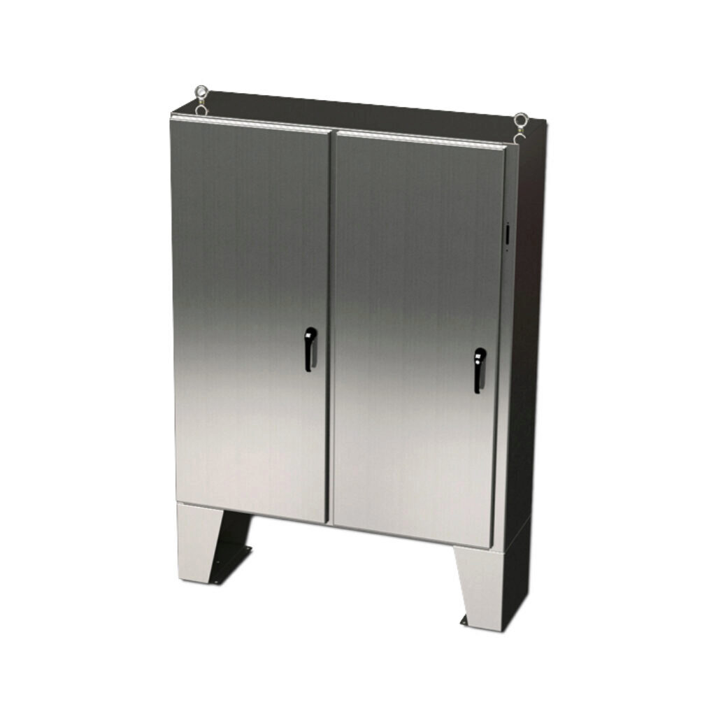 SCE-60XEL6118SSLP - Saginaw Enviroline series disconnect enclosure, NEMA 3R/4/4X/12/13, right flange, 60 x 61 x 18in (HxWxD), floor mount, 304 stainless steel, #4 brush finish, 2-door, 3-point padlocking handle, purchase subpanel separately.
