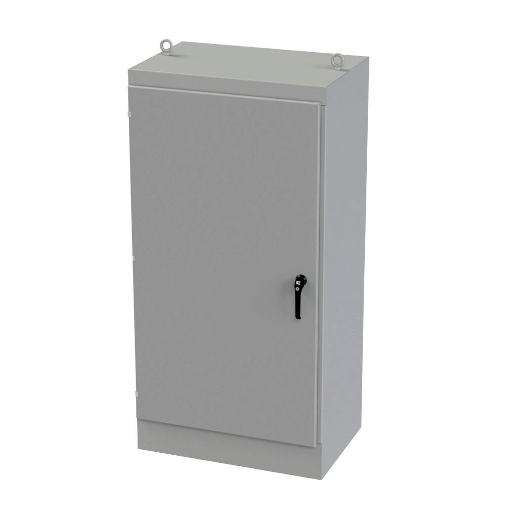 SCE-723624FSDA - Saginaw enclosure, NEMA 3R/12/13, 72 x 36 x 24in (HxWxD), freestanding, dual access, carbon steel, ANSI 61 gray, powder coat finish, single-door, 3-point keylocking/padlocking combo handle.