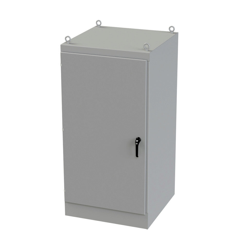 SCE-723636FSDA - Saginaw enclosure, NEMA 3R/12/13, 72 x 36 x 36in (HxWxD), freestanding, dual access, carbon steel, ANSI 61 gray, powder coat finish, single-door, 3-point keylocking/padlocking combo handle.