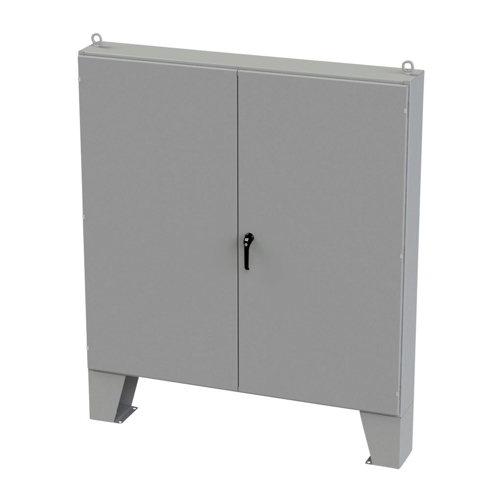 SCE-727210ULP - Saginaw enclosure, NEMA 3R/12/13, 72 x 72 x 10in (HxWxD), floor mount, carbon steel, ANSI 61 gray, powder coat finish, double-door, 3-point keylocking/padlocking combo handle.