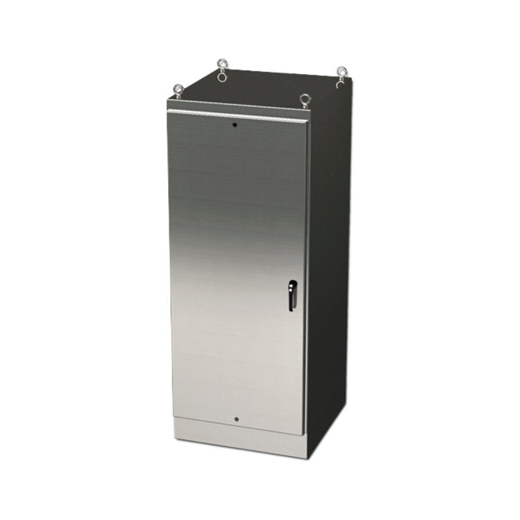 SCE-72EL3618SSFS - Saginaw Enviroline series enclosure, NEMA 3R/4/4X/12/13, 72 x 36 x 18in (HxWxD), freestanding, 304 stainless steel, #4 brush finish, single-door, 3-point keylocking/padlocking combo handle.